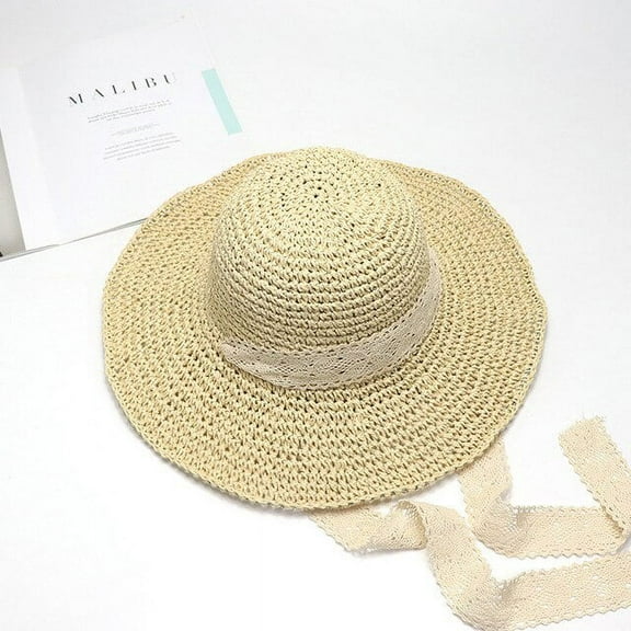 CoCopeaunts Wide Brim Bowknot Ribbon Straw Sun Hats for Women Girls Summer UV Protection Floppy Foldable Beach Hat Outdoor Travel Panama Cap