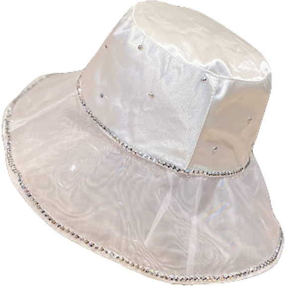 CoCopeaunts Wide Brim Bucket Hat Bright Diamond Hat Female Summer Sunscreen Fisherman Hat Basin Hat Thin Breathable Elegant