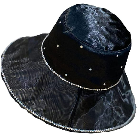 CoCopeaunts Wide Brim Bucket Hat Bright Diamond Hat Female Summer Sunscreen Fisherman Hat Basin Hat Thin Breathable Elegant