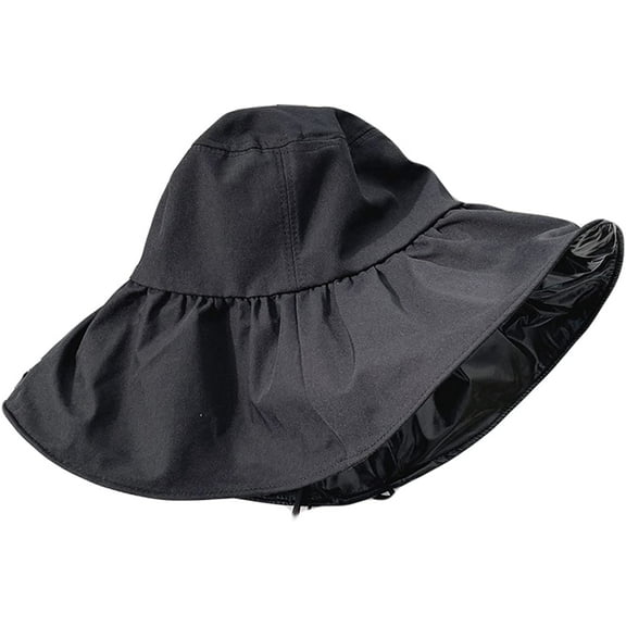 CoCopeaunts Wide Brim Bucket Hat Casual Summer Anti-Ultraviolet Women's Bucket Cap Foldable Female Fisherman Hat Windproof Rope