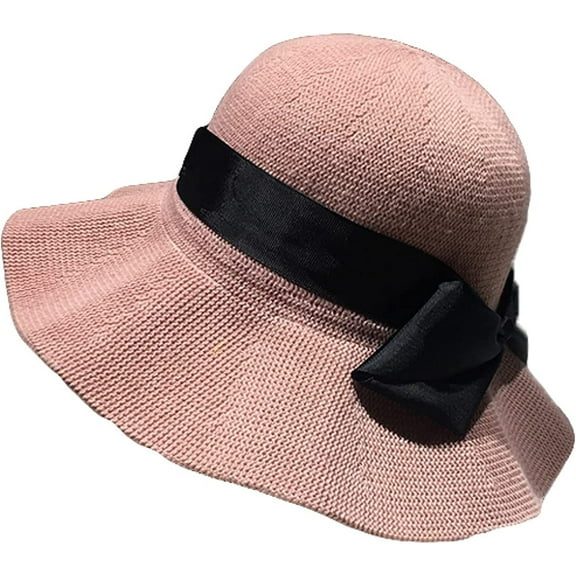 CoCopeaunts Wide Brim Bucket Hat for Women Black Bow Belt Spring Autumn Warm Fascinator Knit Bucket Cap Outdoor Sunscreen