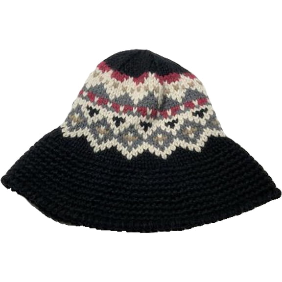 CoCopeaunts Wide Brim Bucket Hats Vintage Pattern Wool Pure Hand Crochet Coarse Wool Autumn Winter Fisherman Hat for Women