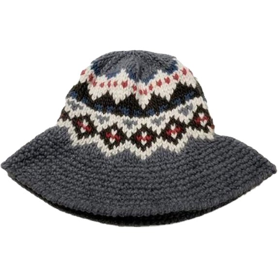 CoCopeaunts Wide Brim Bucket Hats Vintage Pattern Wool Pure Hand Crochet Coarse Wool Autumn Winter Fisherman Hat for Women