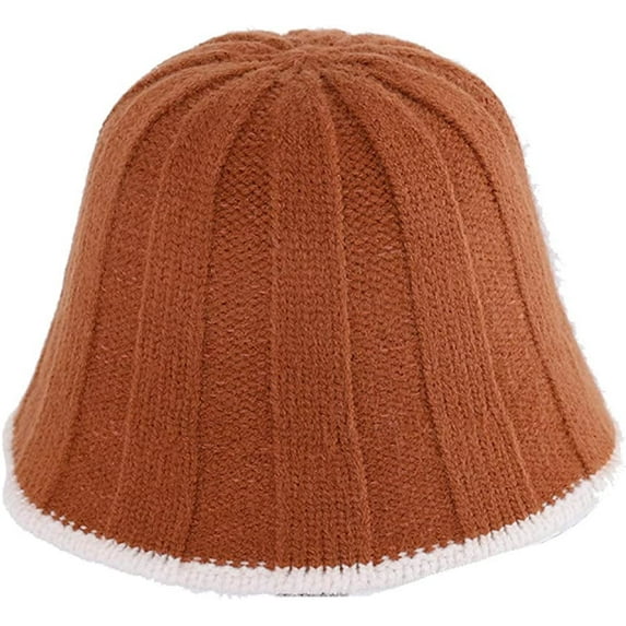 CoCopeaunts Winter Bucket Hats for Women Foldable Warm Fisherman Hats Fashion Solid Color Stripe Knitting Hat Camping Hiking