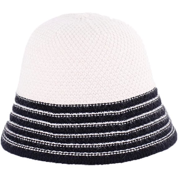 CoCopeaunts Winter Bucket Hats for Womens Foldable Fashion Splicing Color Stripe Warm Knitting Hat Outdoor Travel Sport Casual