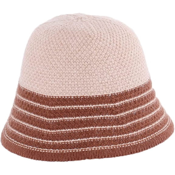 CoCopeaunts Winter Bucket Hats for Womens Foldable Fashion Splicing Color Stripe Warm Knitting Hat Outdoor Travel Sport Casual