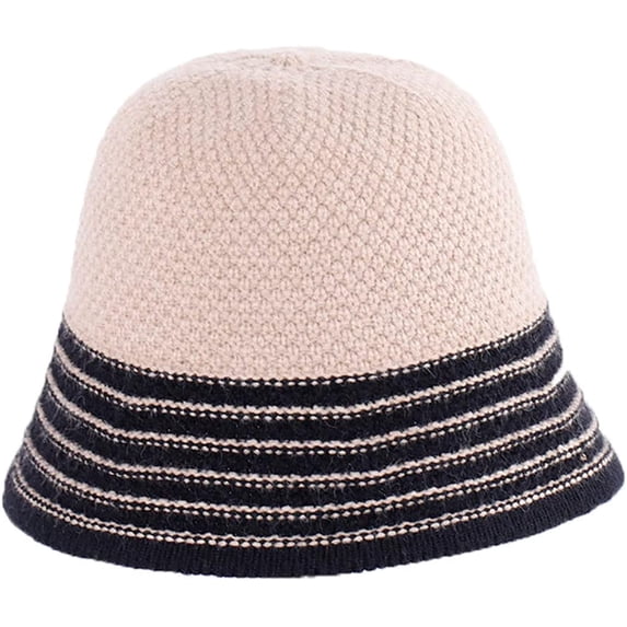 CoCopeaunts Winter Bucket Hats for Womens Foldable Fashion Splicing Color Stripe Warm Knitting Hat Outdoor Travel Sport Casual
