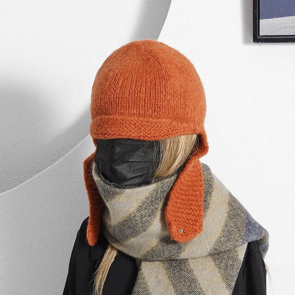 CoCopeaunts Winter Knitted Mohair Ear Hats For Women&Men Warm Beanies Caps Outdoor Ski Balaclava Bib Earflap Bomber Cap Ladies Skullies Hat