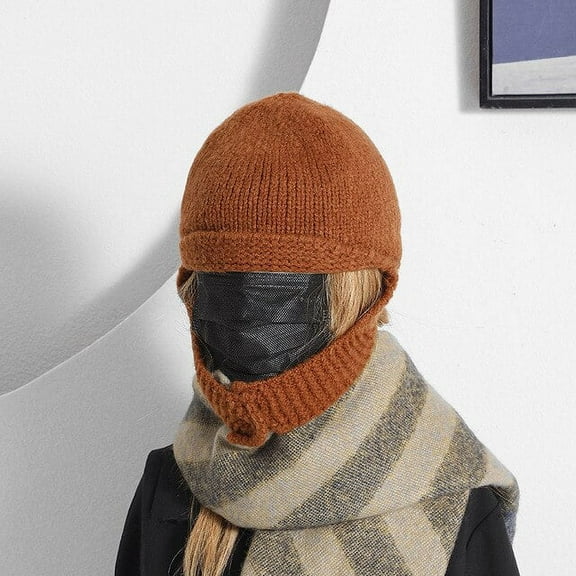 CoCopeaunts Winter Knitted Mohair Ear Hats For Women&Men Warm Beanies Caps Outdoor Ski Balaclava Bib Earflap Bomber Cap Ladies Skullies Hat