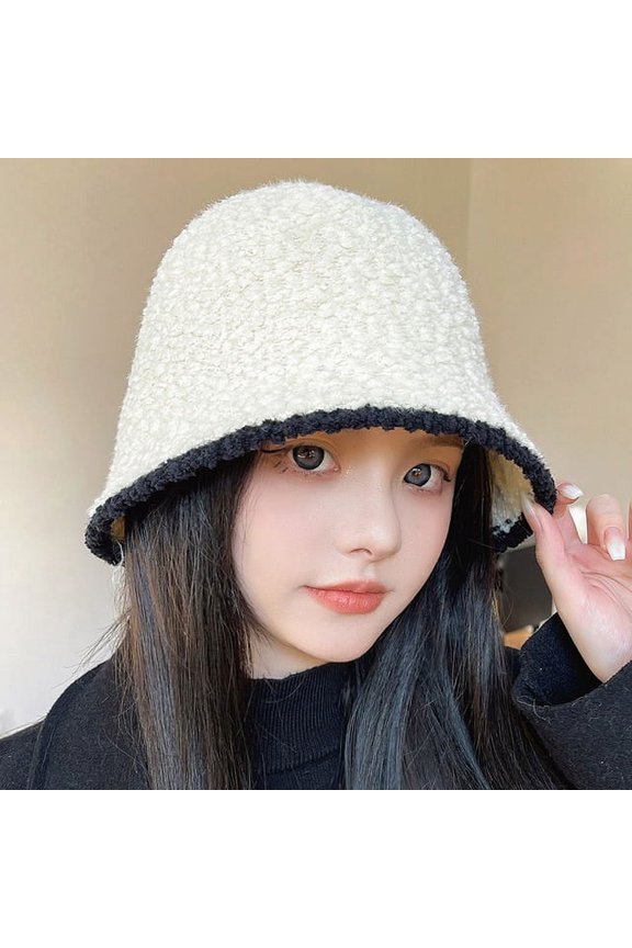 Winter Lamb Knitting Bucket Hat Women Corduroy Fisherman Hats Sunscreen Panama Caps for Women Outdoor