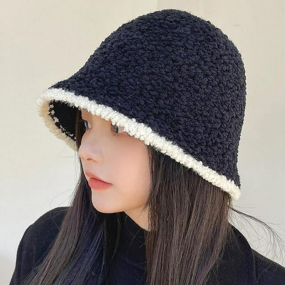CoCopeaunts Winter Lamb Knitting Bucket Hat Women Corduroy Fisherman Hats Sunscreen Panama Caps for Women Outdoor