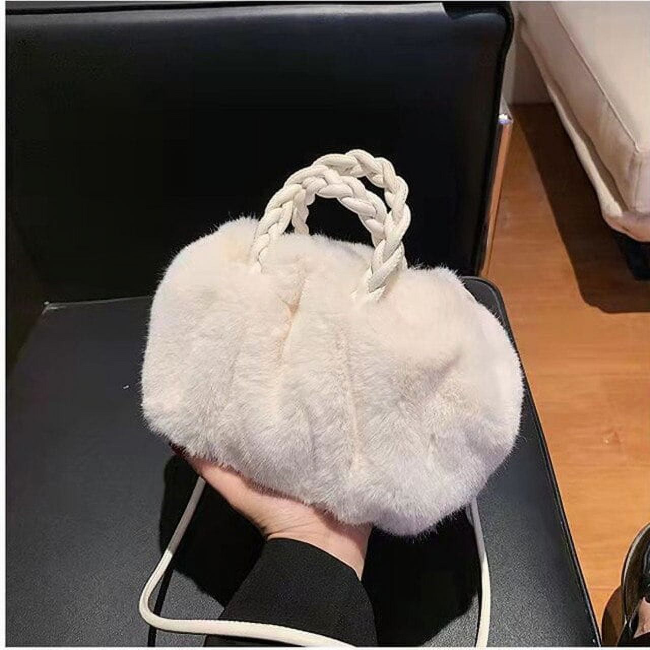 Women's Large Fluffy Tote Bag, Furry Crossbody Bag With Metal Chain, Faux  Fur Women Girl Handbag - Temu