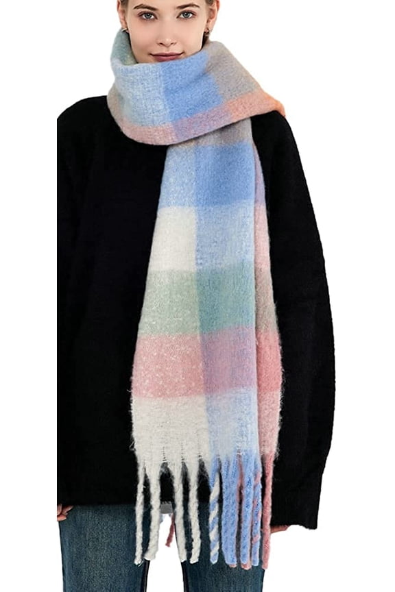 Winter Thick Scarfs for Women Chunky ColorfulScarf with Tassel Oversized Checked Shawl Wrap