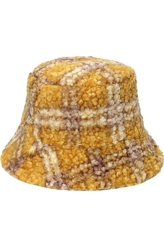 Winter Womens Bucket Hat Classic Retro Plaid Basin Cap Casual Outdoor Hundred Take Lamb Wool Warm Fisherman Hat