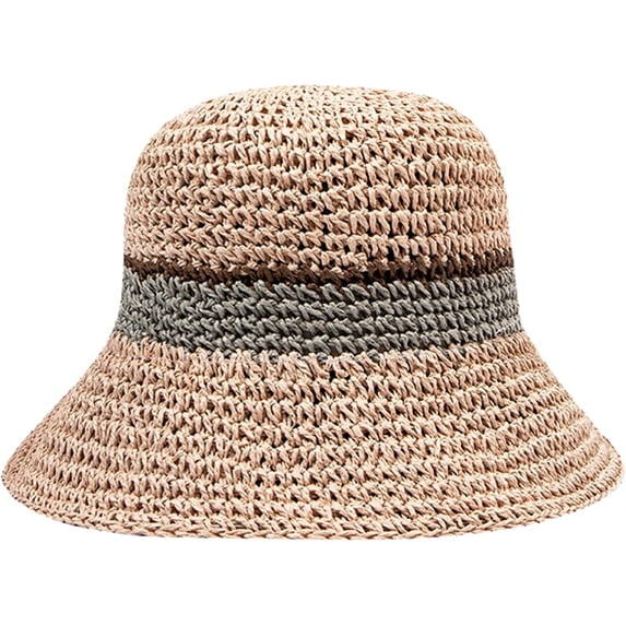 CoCopeaunts Women Beach Hat Straw Braided Stripe Fisherman Hat Summer Sun Protection Foldable Roll up Floppy Trendy Bucket Cap