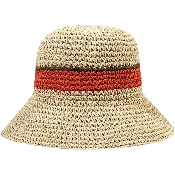 CoCopeaunts Women Beach Hat Straw Braided Stripe Fisherman Hat Summer Sun Protection Foldable Roll up Floppy Trendy Bucket Cap