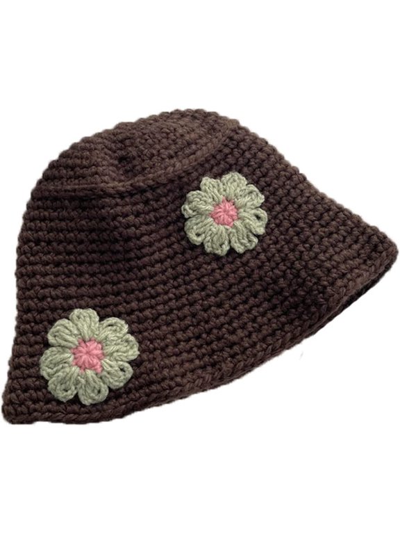 Women Beanie Hat Dome Knitted Fisherman Hat Autumn Winter Fashion Cute Outdoor Warm Hand Hook Flower Bucket Cap