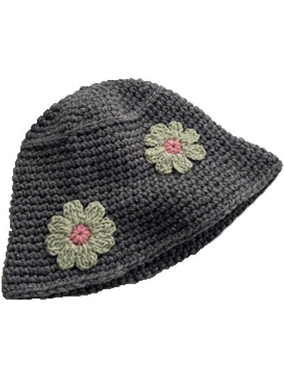 Women Beanie Hat Dome Knitted Fisherman Hat Autumn Winter Fashion Cute Outdoor Warm Hand Hook Flower Bucket Cap