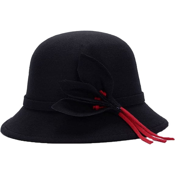 CoCopeaunts Women Bucket Hat Autumn Winter Warm Basin Hat Flower Wide Brim Wool Felt Caps Solid Color Ladies Grace Bucket Cap