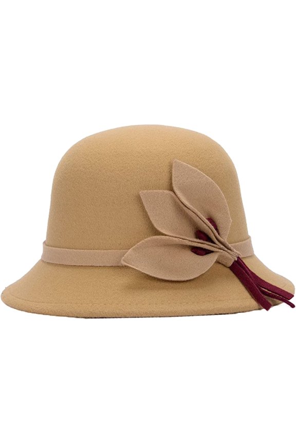 Women Bucket Hat Autumn Winter Warm Basin Hat Flower Wide Brim Wool Felt Caps Solid Color Ladies Grace Bucket Cap