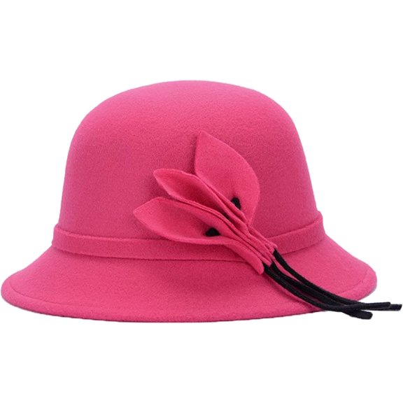 CoCopeaunts Women Bucket Hat Autumn Winter Warm Basin Hat Flower Wide Brim Wool Felt Caps Solid Color Ladies Grace Bucket Cap