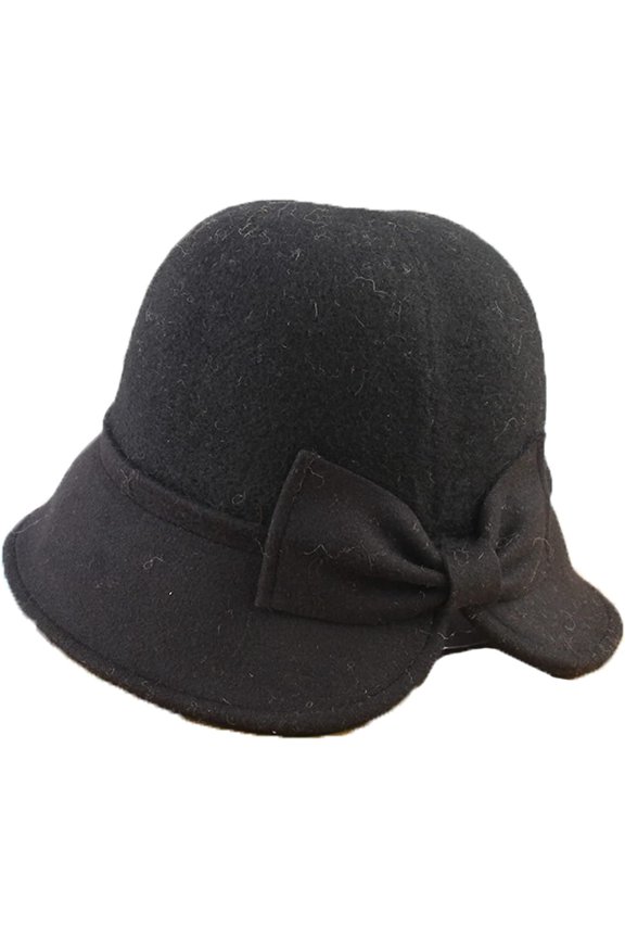 Women Bucket Hat Elegant Bow Decorated Wool Tweed Two-Colors Splicing Fisherman Hat Autumn Winter Warm Hundred Take