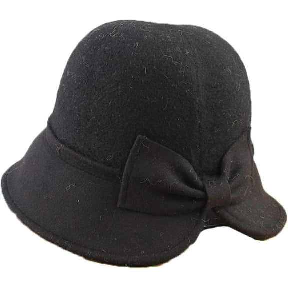 CoCopeaunts Women Bucket Hat Elegant Bow Decorated Wool Tweed Two-Colors Splicing Fisherman Hat Autumn Winter Warm Hundred Take