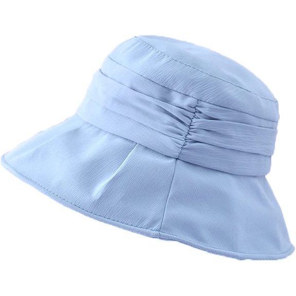 CoCopeaunts Women Bucket Hat Foldable Ladies Irregular Pleated Design Basin Hat Solid Color Sun Cap Adjustable Chin Strap