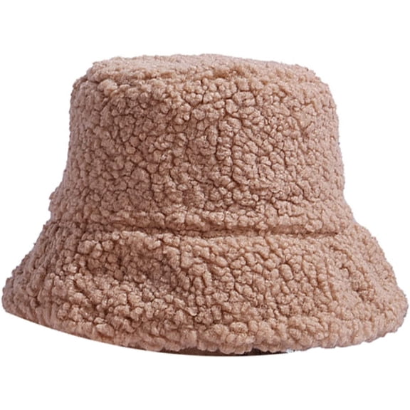 CoCopeaunts Women Bucket Hat Hats Double-Sided Artificial Lamb Solid Color Autumn Winter Warm Fisherman Hat Foldable Basin Hat