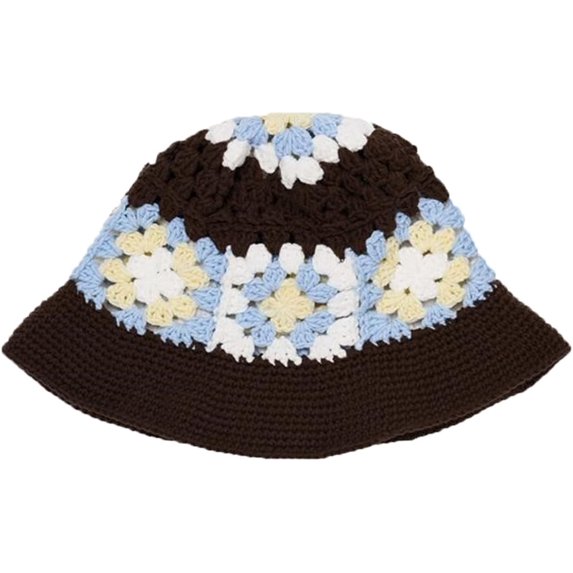 CoCopeaunts Women Bucket Hat Hollow Crochet Knitting Multicolor Flower Fisherman Hat Foldable Basin Hat Four Seasons Wild Wear