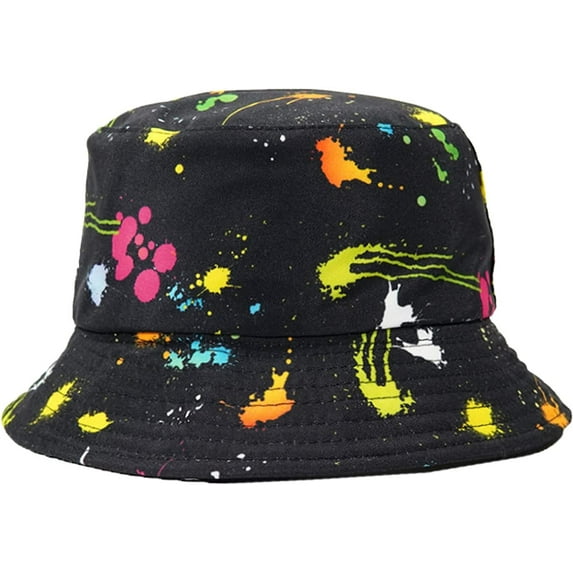CoCopeaunts Women Bucket Hat Outdoor Sun Protection Packable Men Fisherman Hat Colorful Graffiti Double-Faced Wear Bucket Cap