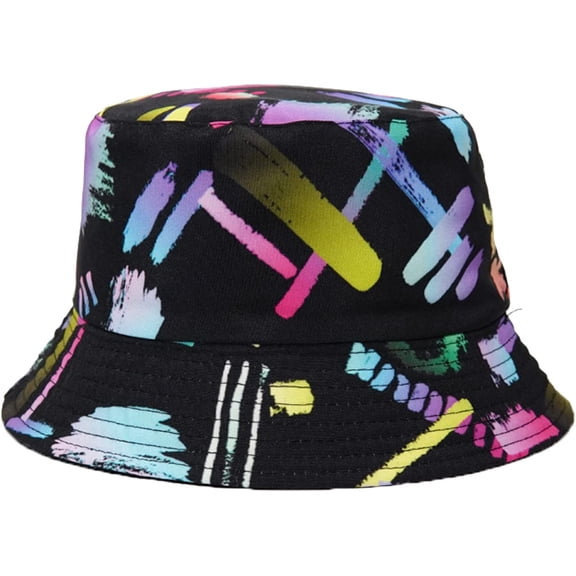 CoCopeaunts Women Bucket Hat Outdoor Sun Protection Packable Men Fisherman Hat Colorful Graffiti Double-Faced Wear Bucket Cap