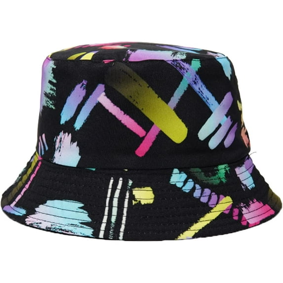 CoCopeaunts Women Bucket Hat Outdoor Sun Protection Packable Men Fisherman Hat Colorful Graffiti Double-Faced Wear Bucket Cap