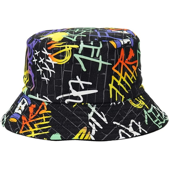 CoCopeaunts Women Bucket Hat Outdoor Sun Protection Packable Men Fisherman Hat Colorful Graffiti Double-Faced Wear Bucket Cap