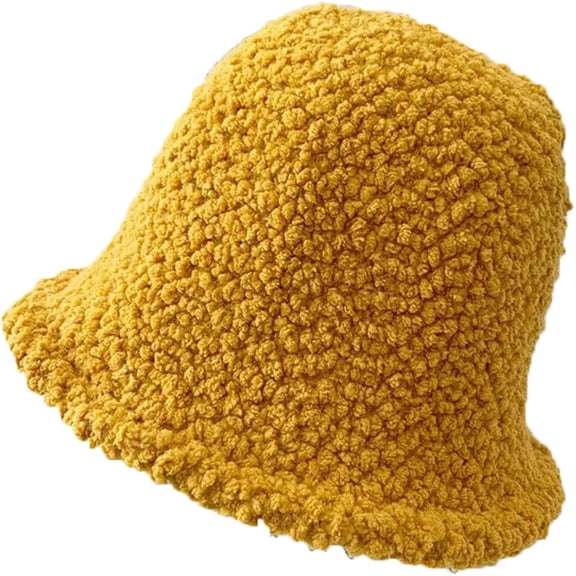 CoCopeaunts Women Bucket Hat Plain Autumn Winter Thicken Warm Lamb Wool Bucket Cap Outdoor Foldable Girl Simple Casual Basin Hat