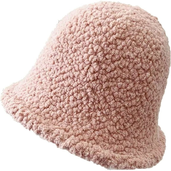CoCopeaunts Women Bucket Hat Plain Autumn Winter Thicken Warm Lamb Wool Bucket Cap Outdoor Foldable Girl Simple Casual Basin Hat
