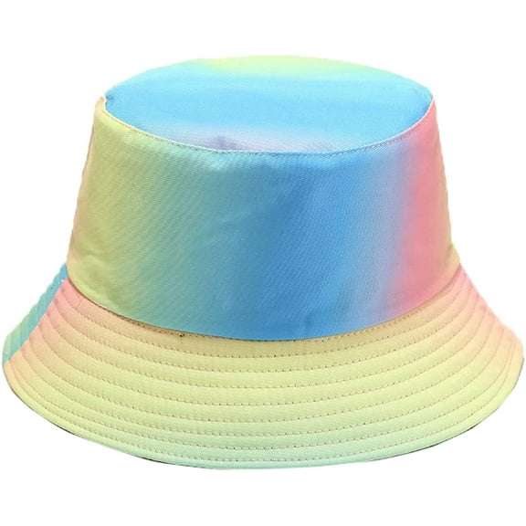 CoCopeaunts Women Bucket Hat Rainbow Candy Colors Men Fisherman Hat Outdoor Sports Travel Beach Two Side Wear Female Basin Caps