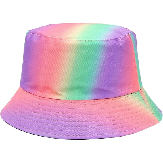 CoCopeaunts Women Bucket Hat Rainbow Summer Sun Protection New Men Reversible Fisherman Hat Vacation Travel Stage Performance