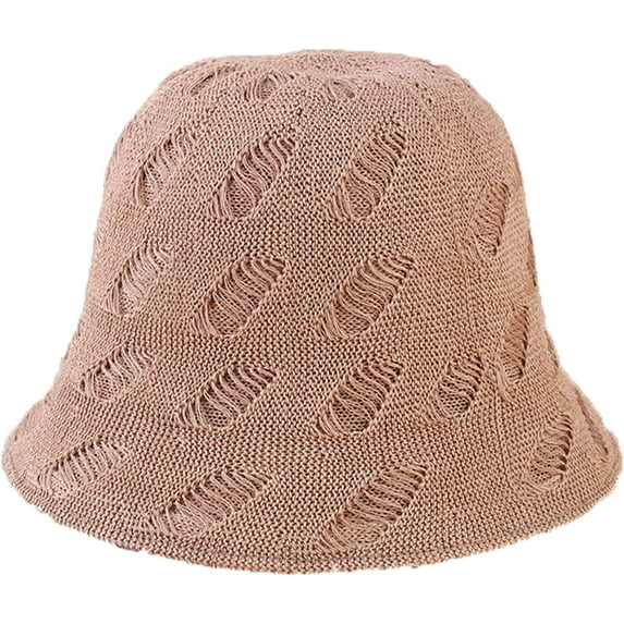 CoCopeaunts Women Bucket Hat Solid Color Casual Simple Bucket Caps Bell-Shaped Hollow Design Stretchy Warm Knitting Beanie Hat