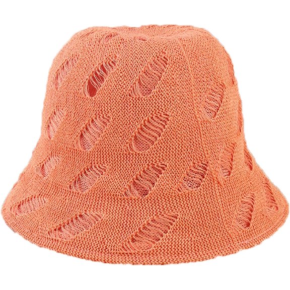 CoCopeaunts Women Bucket Hat Solid Color Casual Simple Bucket Caps Bell-Shaped Hollow Design Stretchy Warm Knitting Beanie Hat