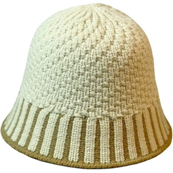 CoCopeaunts Women Bucket Hat Solid Color Soft & Warm Chunky Girls Beanie Fisherman Hats Vertical Stripes Crochet Design Brim