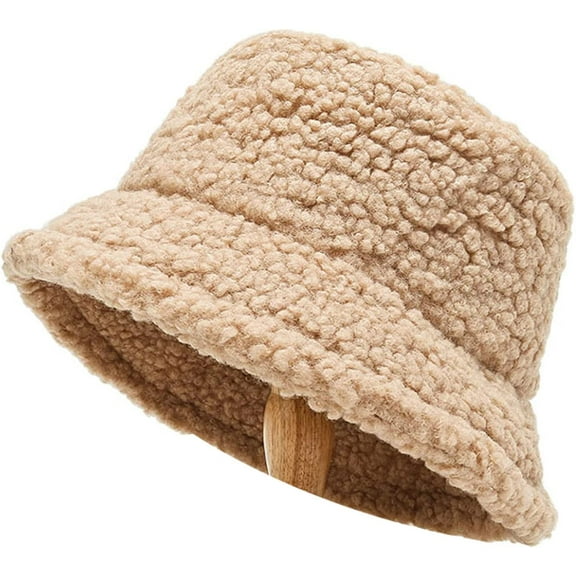 CoCopeaunts Women Bucket Hat Solid Men Fishing Fisherman Hat Autumn Winter Lamb Wool Outdoor Thickening Warm Basin Hat