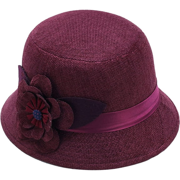 CoCopeaunts Women Bucket Hat Spring Autumn Linen Breathable Sun Shade Big Flower Decoration Belt Fashion Monochrome Bucket Cap