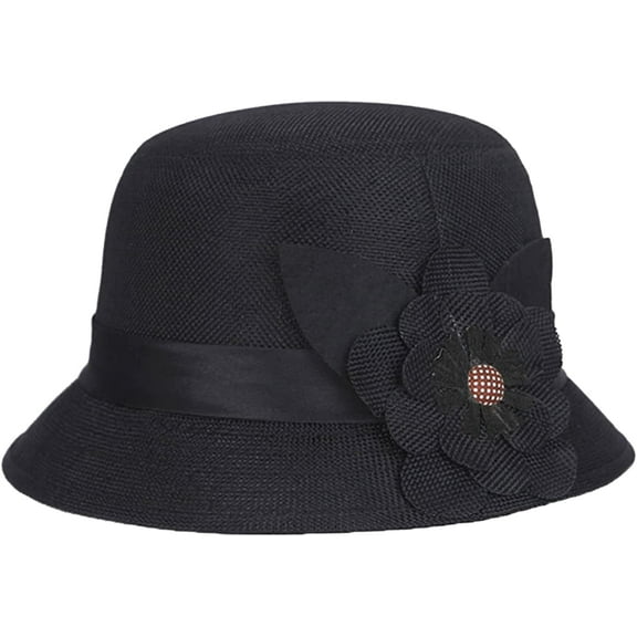 CoCopeaunts Women Bucket Hat Spring Autumn Linen Breathable Sun Shade Big Flower Decoration Belt Fashion Monochrome Bucket Cap