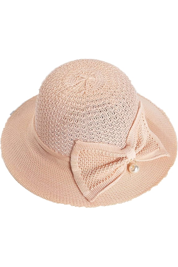 Women Bucket Hat Summer Shade Breathable Sun Hat Foldable Bow Big Brim Outdoor Travel Beach Sunscreen Bucket Cap