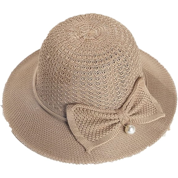 CoCopeaunts Women Bucket Hat Summer Shade Breathable Sun Hat Foldable Bow Big Brim Outdoor Travel Beach Sunscreen Bucket Cap