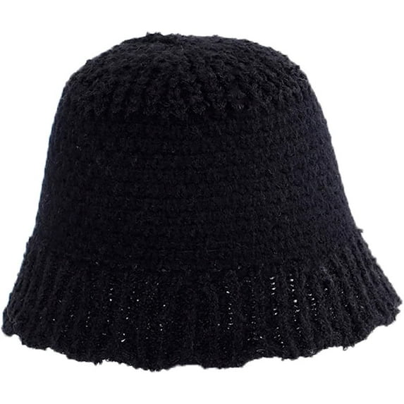 CoCopeaunts Women Bucket Hat Winter Fashion Two-Color Splicing Girl Knit Hat Warm Trendy Foldable Warm Comfortable Crochet Caps