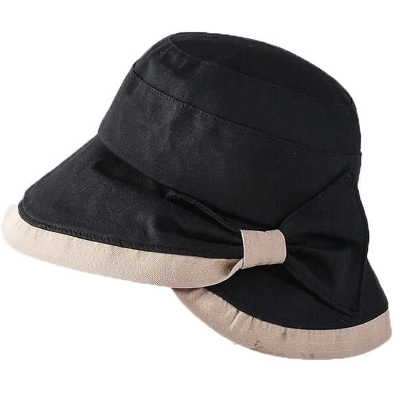 CoCopeaunts Women Bucket Hat with Bow Tie Wide Large Brim Sun Cap Outdoor Fisherman Hat UV Proof Sun Protection Bucket Cap