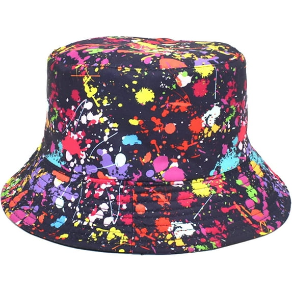 CoCopeaunts Women Bucket Hats Double-Side Fishing Cap Sunscreen Spring Summer Colorful Graffiti Collapsible Fisherman Hat for Men