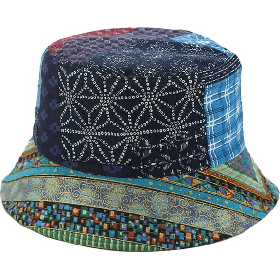 CoCopeaunts Women Bucket Hats Spring Summer Sunscreen National Style Fisherman Hat Mens Double-Faced Wear Bucket Cap Folding